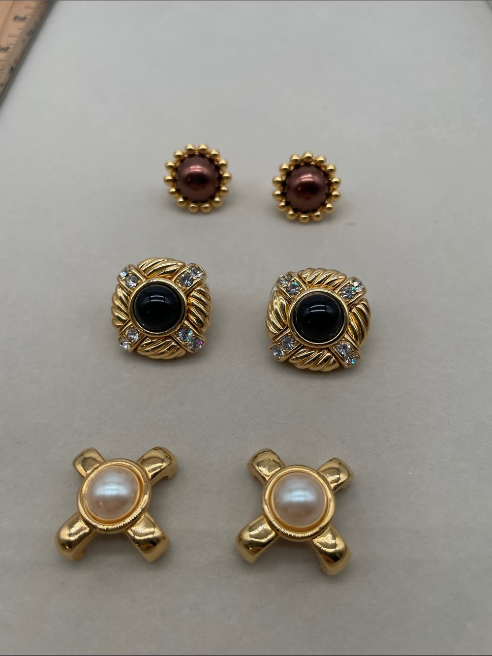 Joan Rivers Gold-Tone Earring Trio with Black, Brown and Pearl Accents